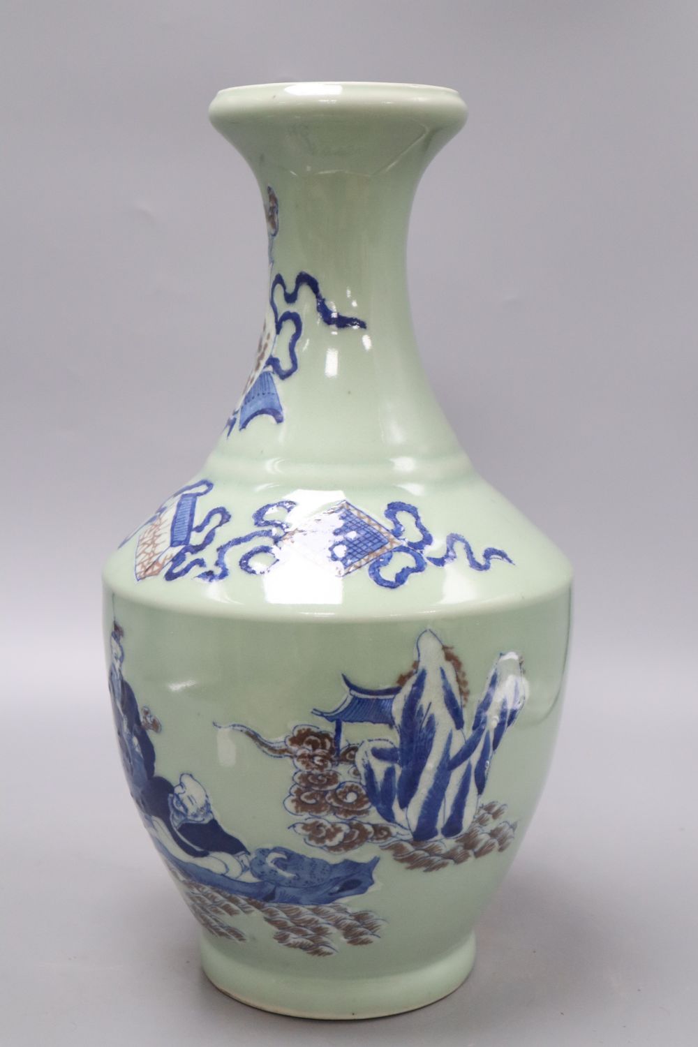 A Chinese celadon and underglaze blue vase, height 40cm